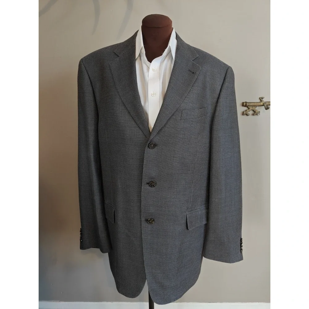 Joseph Abboud Mens Sports Coat 44L Blue Beige Geometric 3 Button Made in USA
